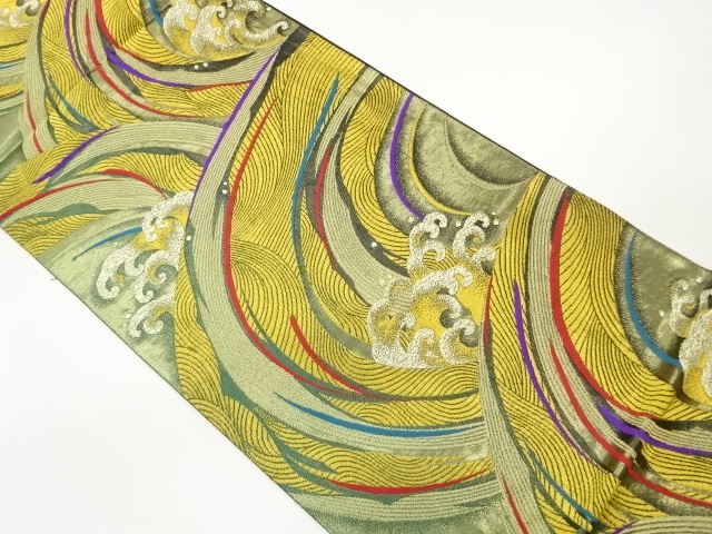 JAPANESE FUKURO OBI / WOVEN ABSTRACT ROUGH WAVE